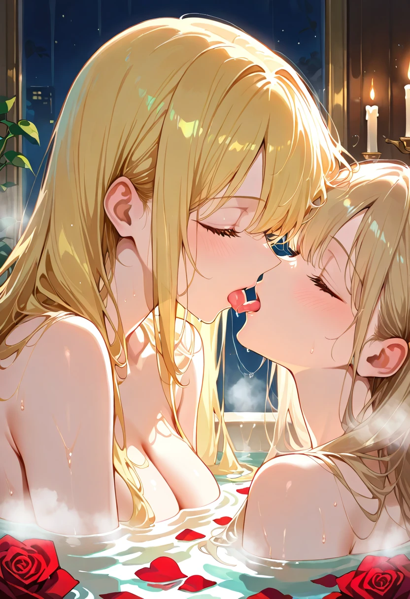 Dos chicas anime IA besándose en baño