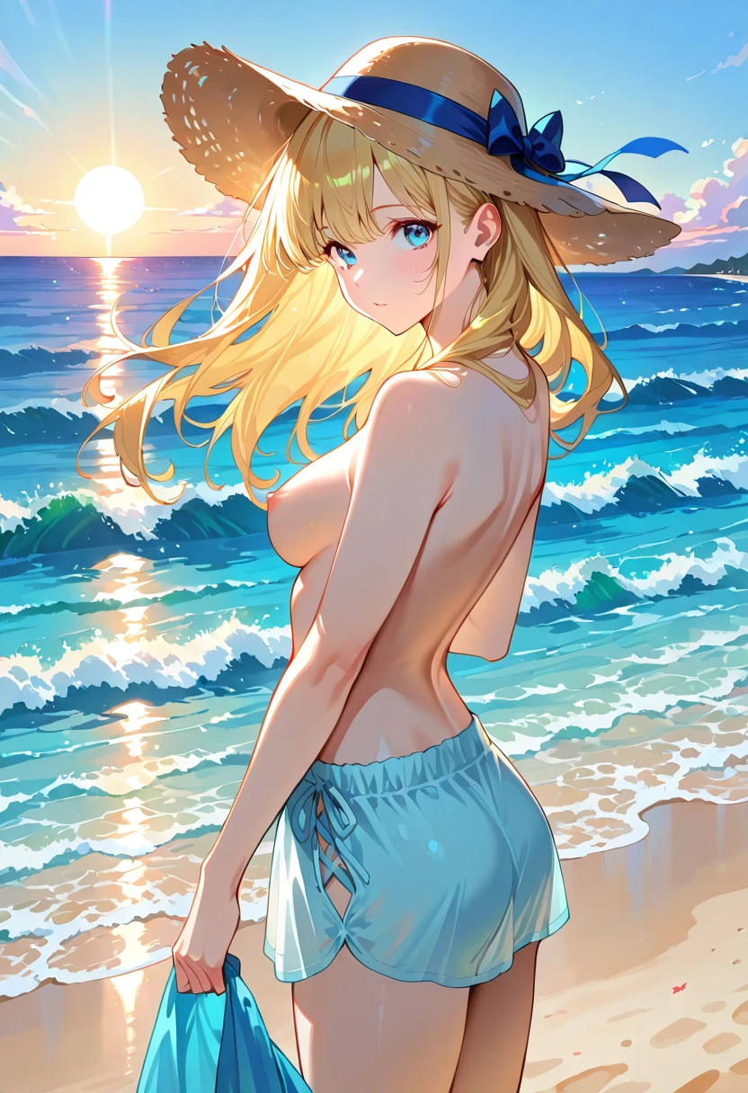 Chica anime IA en escena de playa secreta