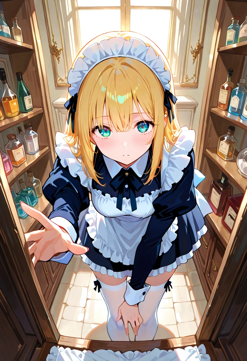 Chica maid anime IA en habitación elegante