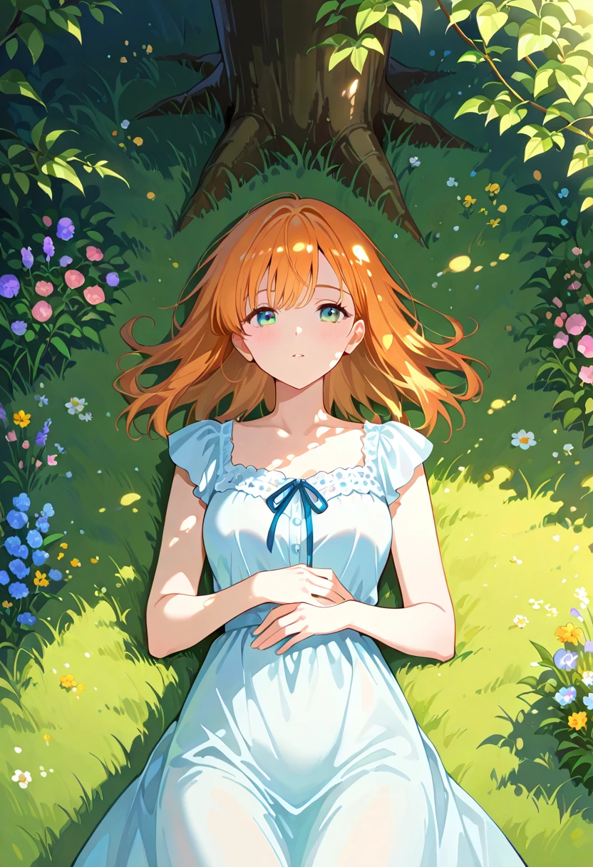 Chica anime IA en escena de jardín secreto