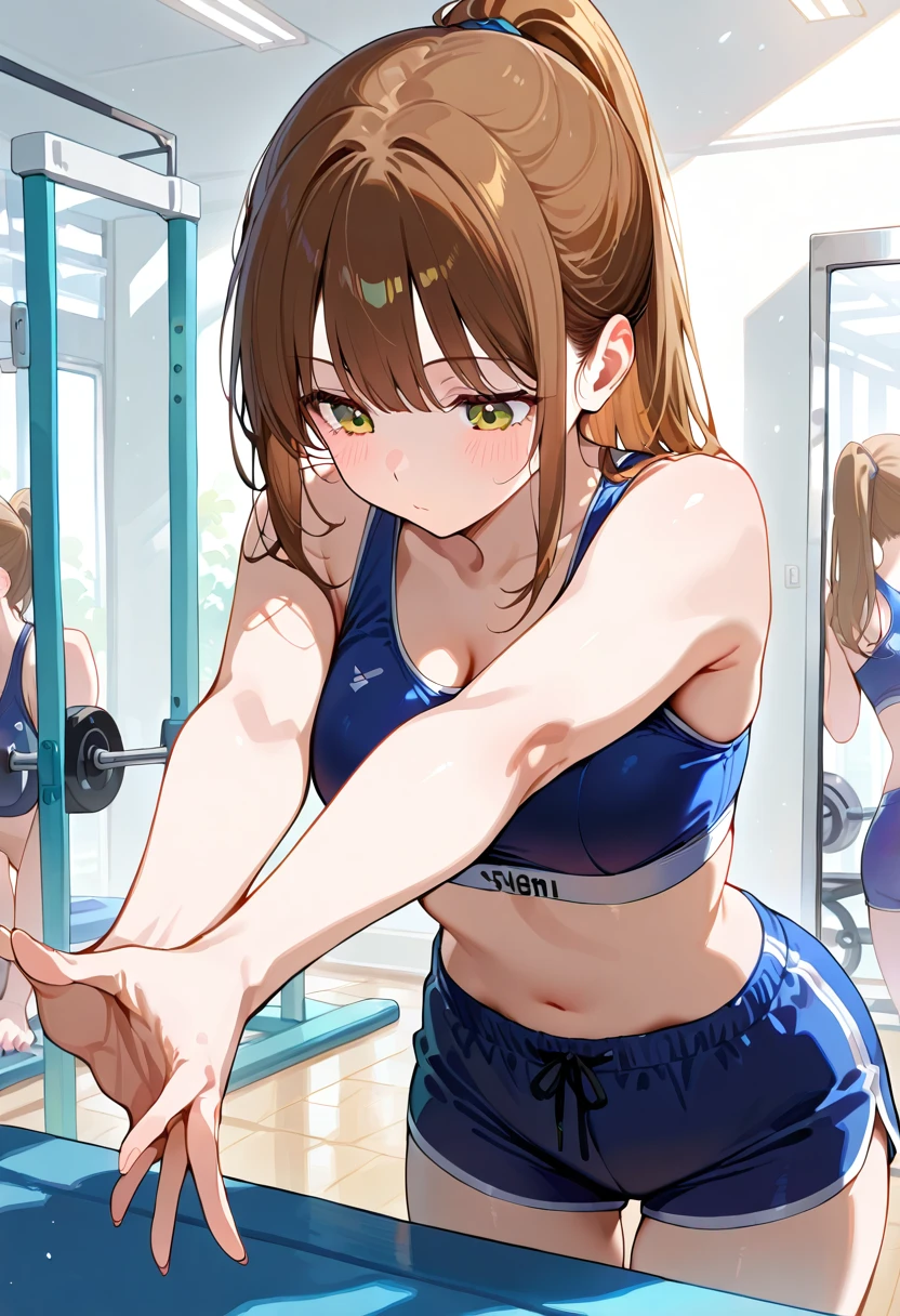 Chica anime IA estirando en gimnasio