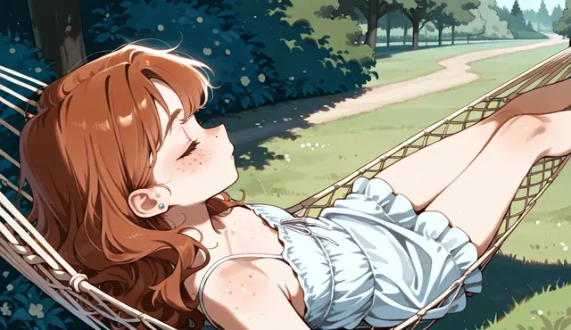 Anime illustration from Anime Art AI, Hammock scene