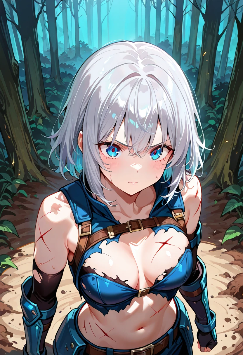 Guerrera anime IA después de batalla